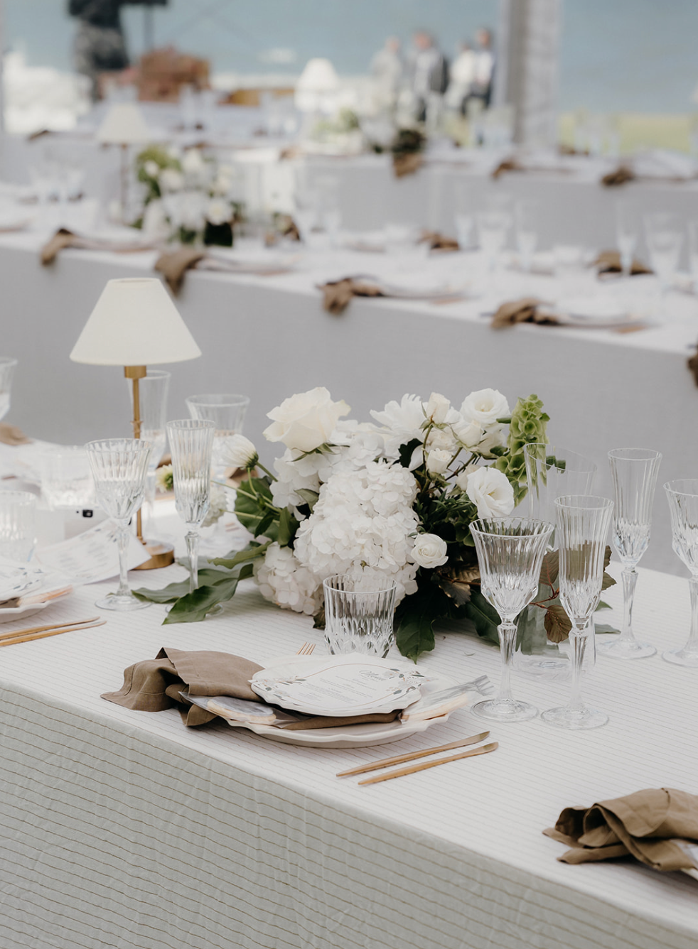 Gold Base / White Linen Shade Table Lamps